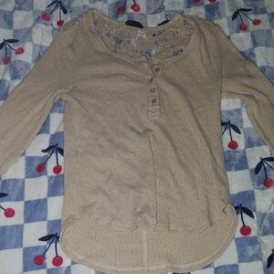 Miss Me Beige Lace Detail Blouse